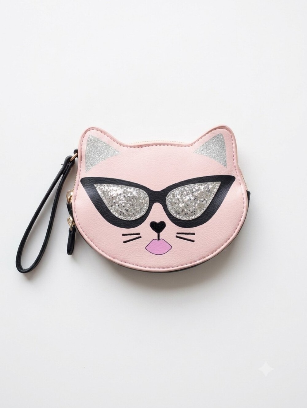 Betsey Johnson Pink Cat Wristlet with Silver Glitter Sunglasses